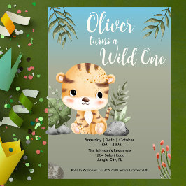 Invitación Wild One Safari Animals Cute Tiger 1st Birthday