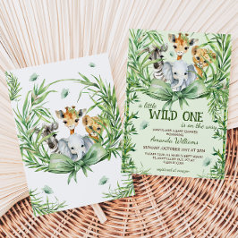 Invitación Wild One Safari Animals Greenery Baby Shower
