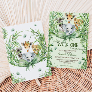 Invitación Wild One Safari Animals Greenery Baby Shower