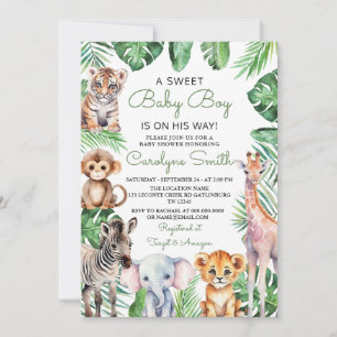Invitación Wild One Safari Animals Greenery Baby Shower