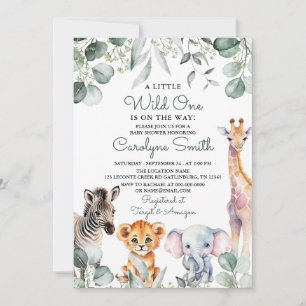 Invitación Wild One Safari Animals Greenery Baby Shower