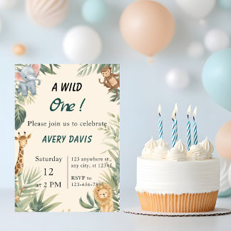 Invitación Wild One Safari Animals Kids Birthday Invitation