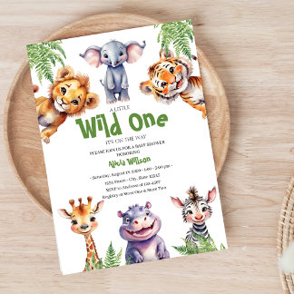 Invitación Wild One Safari Baby Animals Baby Shower