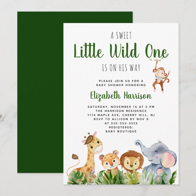 Invitación Wild One Safari Baby Boy Shower (Anverso / Reverso)