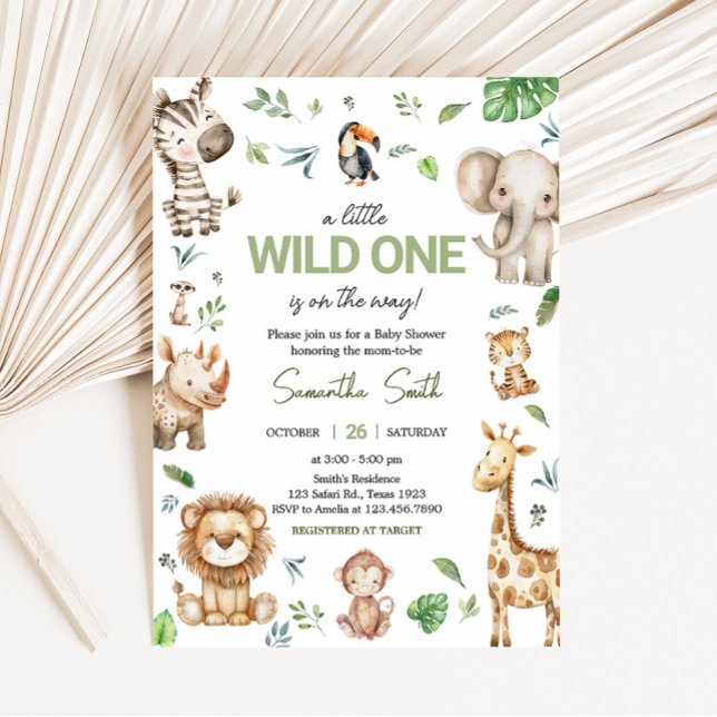 Invitación Wild One Safari Baby Shower (Little Wild One Safari Animals Baby Shower Invitation)