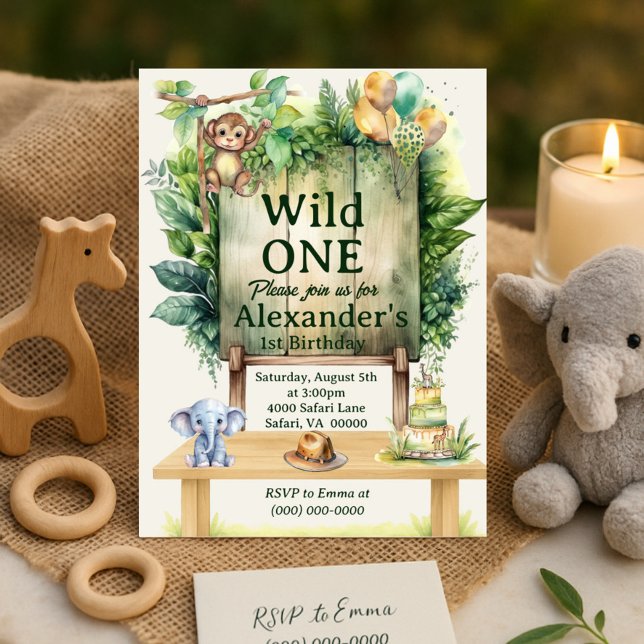 Invitación Wild ONE Safari Birthday Greenery Jungle Animals  (Subido por el creador)