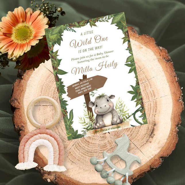 Invitación Wild One Safari Cute Baby Hippopotamus Baby Shower (Subido por el creador)