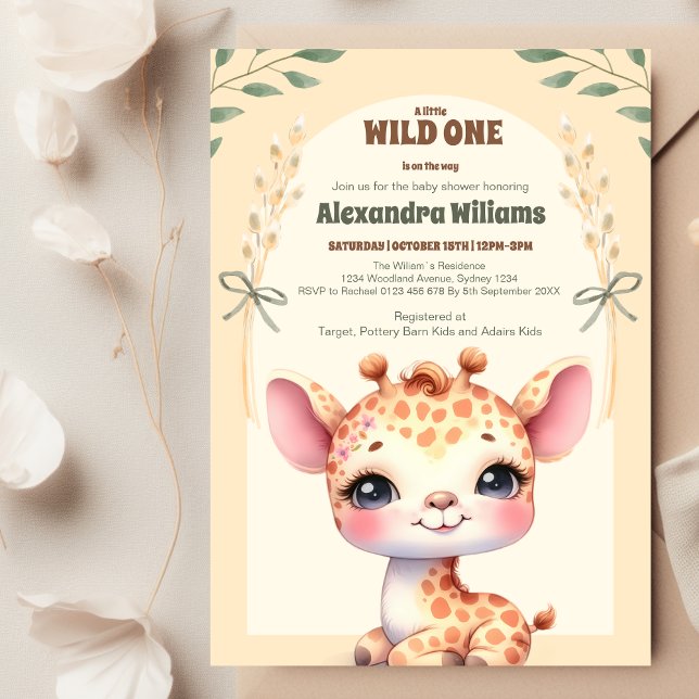 Invitación Wild One Safari Giraffe Baby Shower (Subido por el creador)