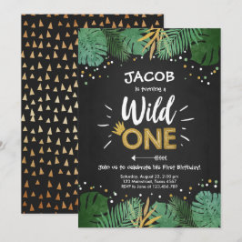 Invitación Wild One Safari Gold Boy Animales Fiesta de cumple