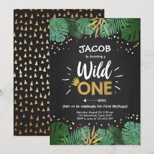 Invitación Wild One Safari Gold Boy Animales Fiesta de cumple