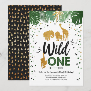 Invitación Wild One Safari Gold Boy Animales Fiesta de cumple