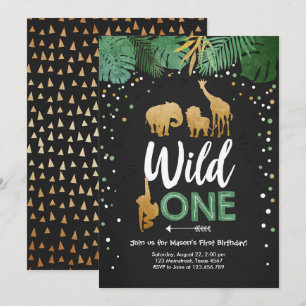 Invitación Wild One Safari Gold Boy Animales Fiesta de cumple