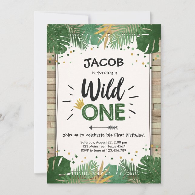 Invitación Wild One Safari Gold Boy Animales Fiesta de cumple (Anverso)