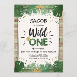 Invitación Wild One Safari Gold Boy Animales Fiesta de cumple