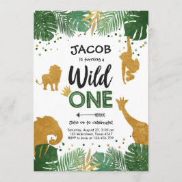 Invitación Wild One Safari Gold Boy Animales Fiesta de cumple