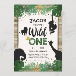 Invitación Wild One Safari Gold Boy Animales Fiesta de cumple