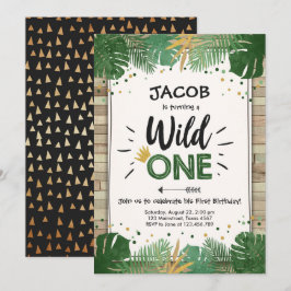 Invitación Wild One Safari Gold Boy Animales Fiesta de cumple