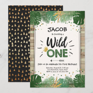 Invitación Wild One Safari Gold Boy Animales Fiesta de cumple