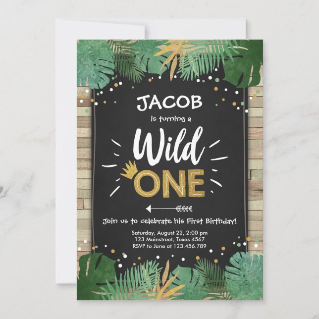 Invitación Wild One Safari Gold Boy Animales Fiesta de cumple (Anverso)