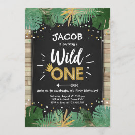 Invitación Wild One Safari Gold Boy Animales Fiesta de cumple