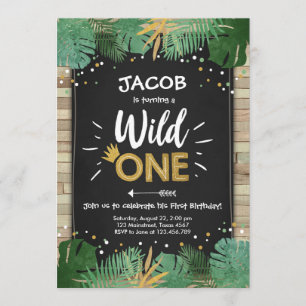 Invitación Wild One Safari Gold Boy Animales Fiesta de cumple