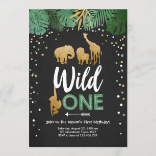 Invitación Wild One Safari Gold Boy Animales Fiesta de cumple