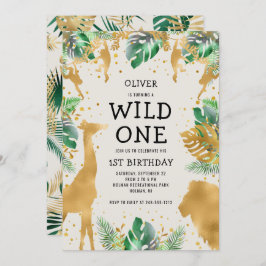 Invitación Wild One Safari Green Gold Ecru Primer cumpleaños