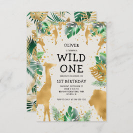 Invitación Wild One Safari Green Gold Ecru Primer cumpleaños