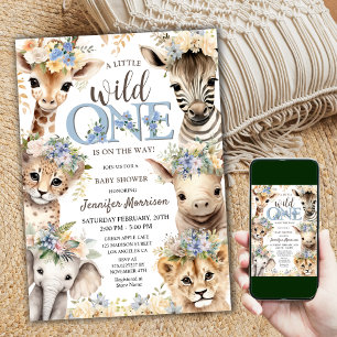 Invitación Wild One Safari Jungle Animals Boy Baby Shower