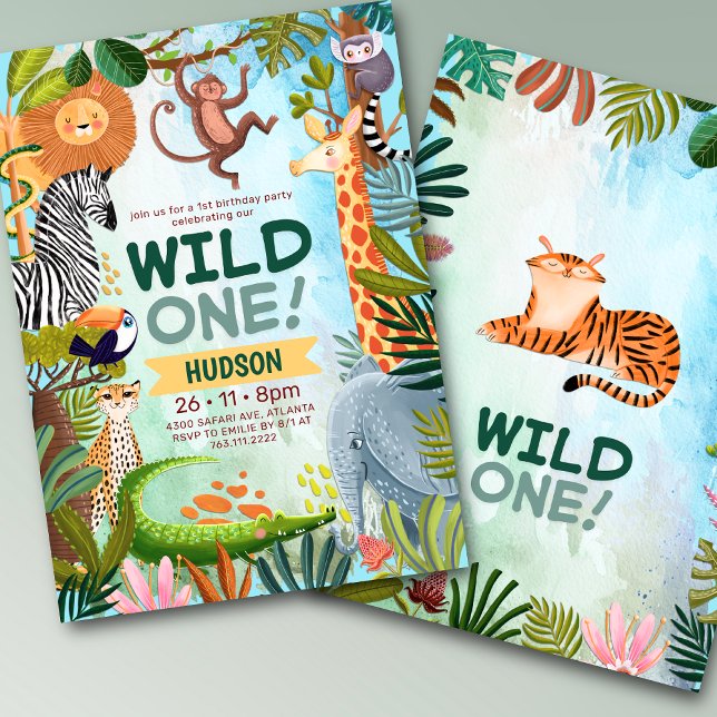 Invitación Wild one safari jungle animals boy birthday (Subido por el creador)