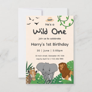 Invitación Wild One Safari Jungle Animals Cumpleaños bebé 1 a