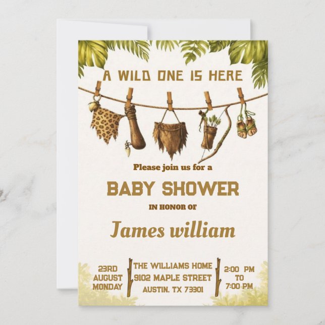 Invitación ​Wild One Safari Jungle Baby Shower Invitation (Anverso)