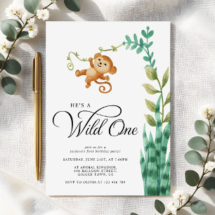 Invitación Wild One Safari Jungle Boys Fiesta de primer cumpl