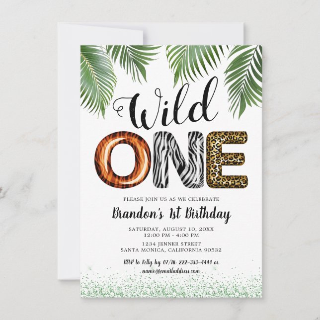 Invitación Wild One Safari Jungle Cumpleaños 1 (Anverso)