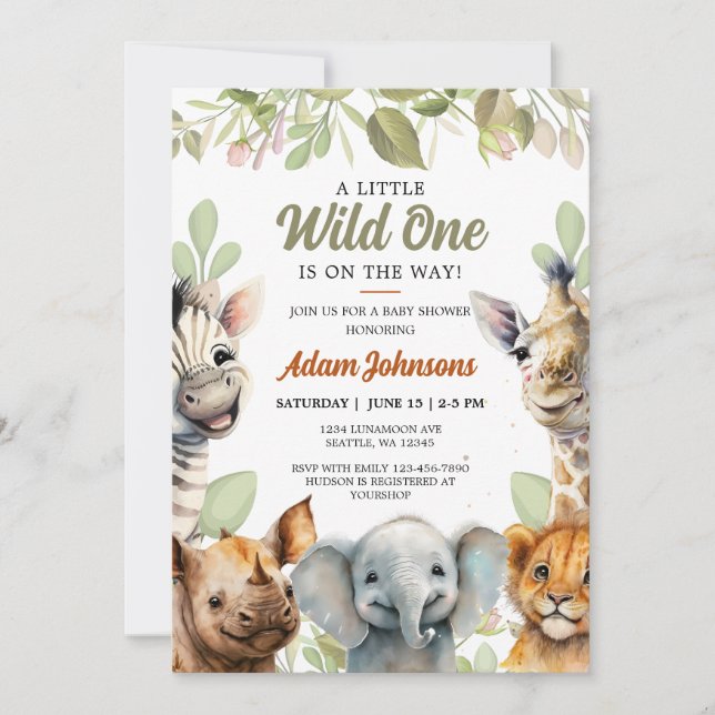 Invitación Wild One Safari Jungle Floral Baby Shower (Anverso)