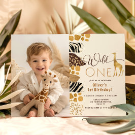 Invitación Wild One Safari niño de primer cumpleaños girafa f