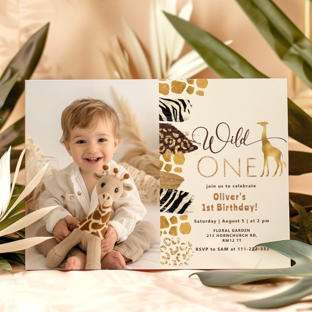 Invitación Wild One Safari niño de primer cumpleaños girafa f (Subido por el creador)