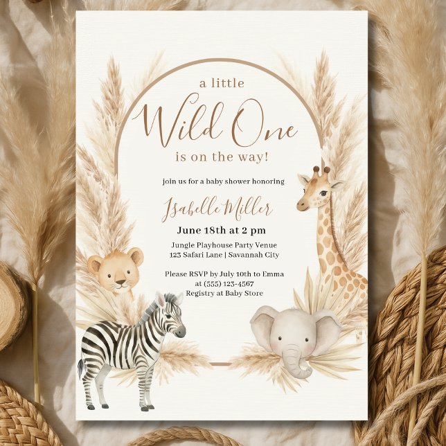Invitación Wild One Safari Pampas Boho Baby Shower (Subido por el creador)