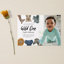 Invitación Wild One Safari Theme First Birthday Party Photo