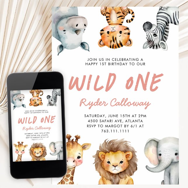 Invitación Wild One Safari Theme Girl's First Birthday Party (Subido por el creador)