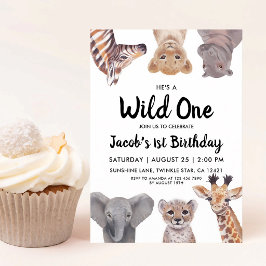 Invitación Wild One Safari Zoo Animals First Birthday