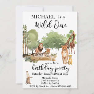 Invitación Wild One Selva Acuarela Leopardo León