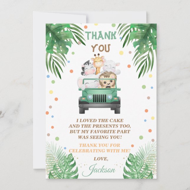 Invitación Wild One Thank You Card Safari Animals (Anverso)