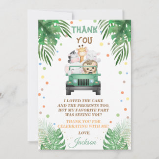 Invitación Wild One Thank You Card Safari Animals