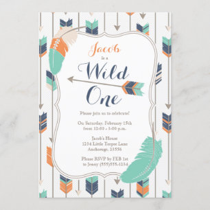 Invitación Wild ONE Tribal Arrows Partido de Cumpleaños Verde