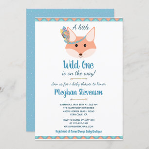 Invitación Wild One Tribal Boho Aztec Blue Boy Baby Shower