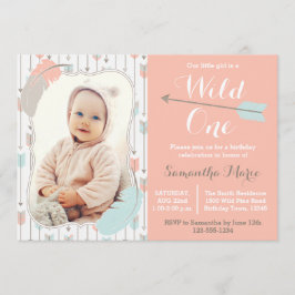 Invitación Wild One Tribal Chica foto rosa de primer cumpleañ