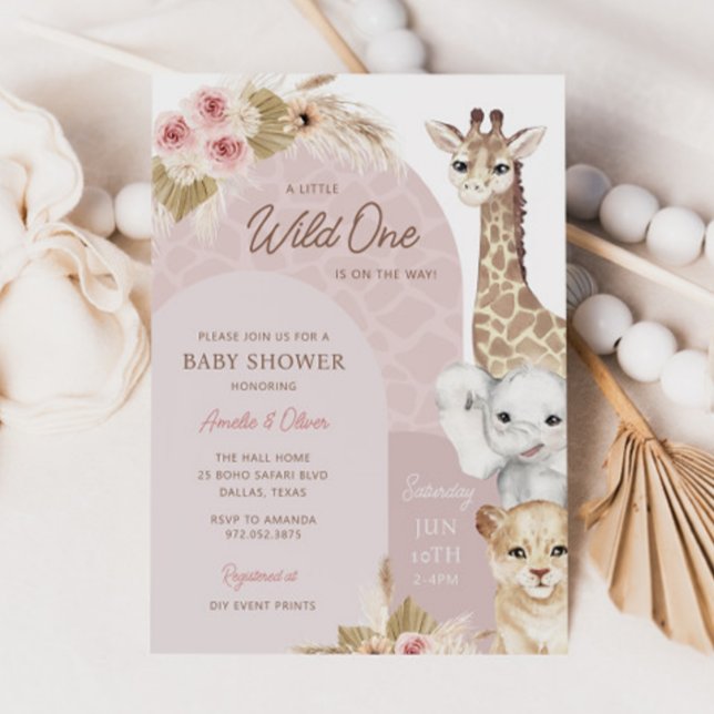 Invitación Wild One Tropical Jungle Boho Safari Baby Shower (Subido por el creador)