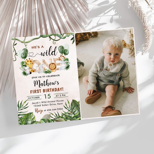 Invitación Wild One Tropical Safari foto de primer cumpleaños (Subido por el creador)