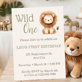 Invitación Wild One Watercolor Safari Lion First Birthday